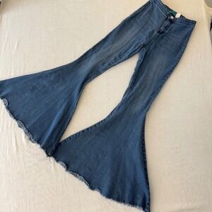 Turquoise Haven Womens Blue Extreme Bell Bottom Flare Jeans High Rise Small